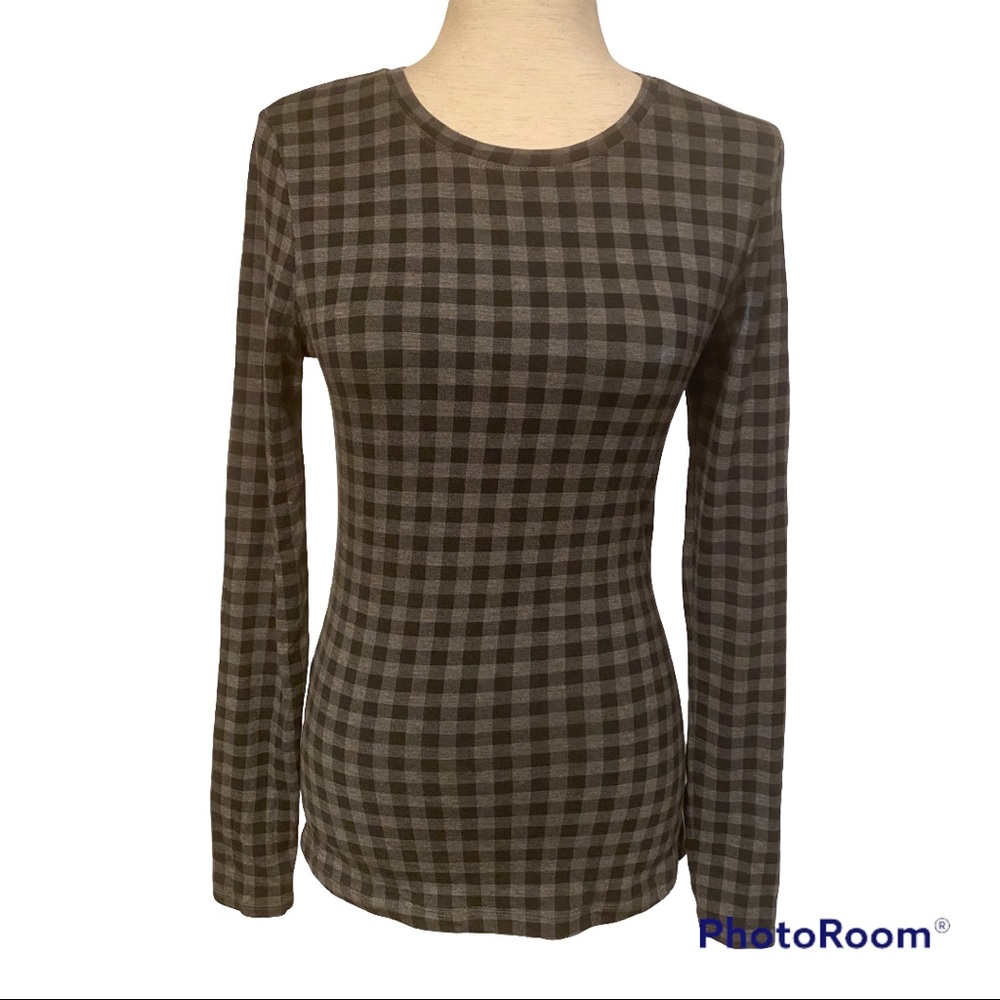 CUDDL DUDS TOP BLACK GRAY CHECK CREWNECK LONG SLEEVE SLEEPWEAR BASE LAYER SIZE S